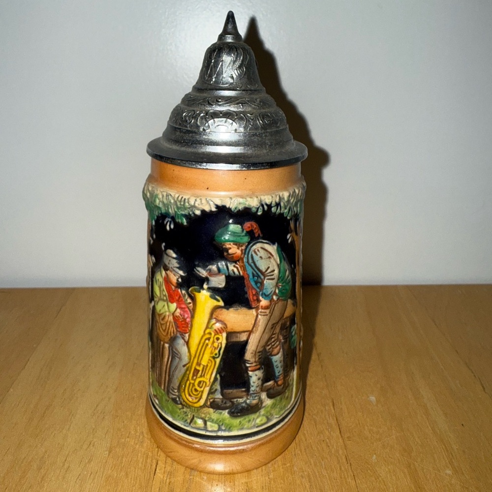 Mini Vintage German Beer Stein with Pewter Lid 6”